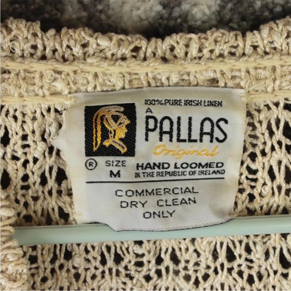 Vtg Pallas Original Hand Loomed Irish Linen Sweater Cottagecore Boho M V Neck